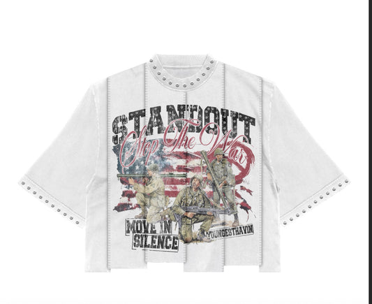 Standout “stop the war”boxy tee no panels