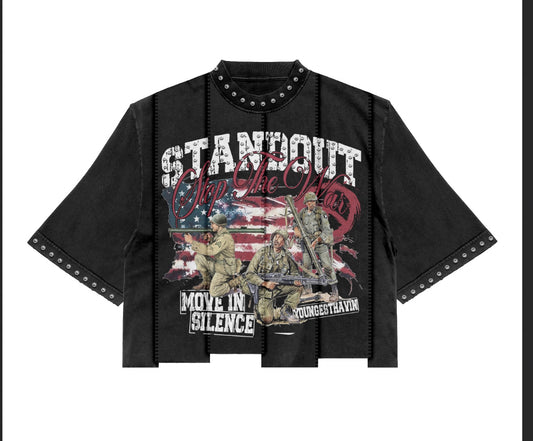 Standout “stop the war”boxy tee no panels